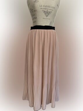 Adrianna Papell Blush Pink Pleated Maxi Skirt with Black Waistband